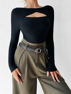 COMMENSE Cutout Skinny Knit Top* Sweater Tops|Sweaters & Cardigans