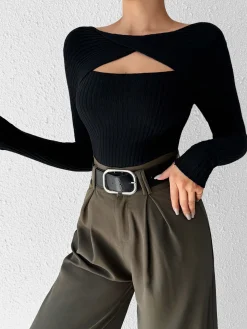 COMMENSE Cutout Skinny Knit Top* Sweater Tops|Sweaters & Cardigans
