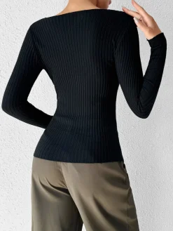 COMMENSE Cutout Skinny Knit Top* Sweater Tops|Sweaters & Cardigans