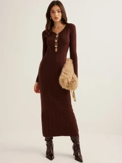 COMMENSE Cutout Slim Sweater Long Dress* Sweater Dresses|Work Dresses