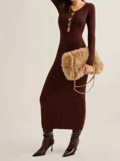 COMMENSE Cutout Slim Sweater Long Dress* Sweater Dresses|Work Dresses