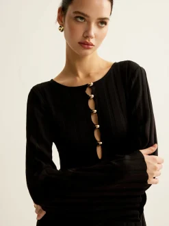 COMMENSE Cutout Soft Sweater Dress* Black Dresses|Sweater Dresses