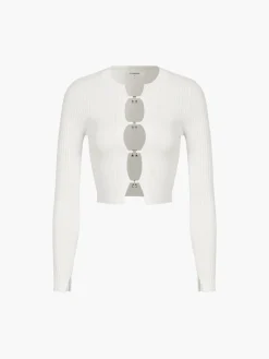 COMMENSE Cutout Split Beads Detail Ribbed Knit Top* Sweater Tops|Sweaters & Cardigans