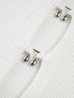COMMENSE Cutout Split Beads Detail Ribbed Knit Top* Sweater Tops|Sweaters & Cardigans