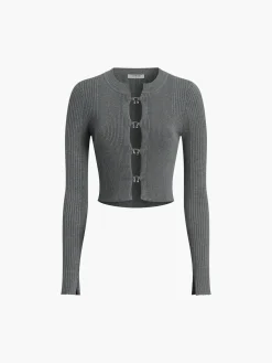 COMMENSE Cutout Split Beads Detail Ribbed Knit Top* Sweater Tops|Sweaters & Cardigans