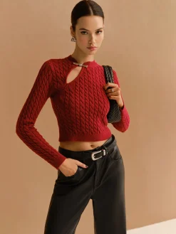 COMMENSE Cutout Twist Crop Sweater* Knitwear|Tops