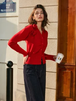 COMMENSE 3D Flower Button Pleated Cardigan* Cardigans|Sweaters & Cardigans