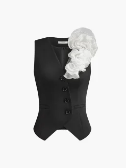 COMMENSE 3D Flower Button Vest* Vests|Outerwear