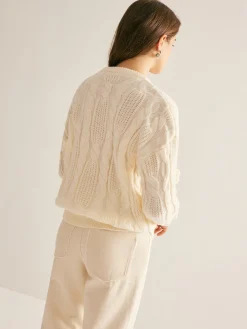 COMMENSE 3D Flower Cable-Knit Pullover Sweater* Sweater Tops|Sweaters & Cardigans