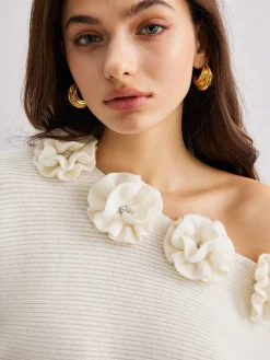 COMMENSE 3D Flower Cold-Shoulder Sweater* Sweater Tops|Sweaters & Cardigans