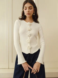 COMMENSE 3D Flower Lettuce Trim Cardigan* Cardigans|Sweaters & Cardigans