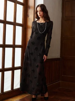COMMENSE 3D Flower Long Sleeve Dress* Dresses
