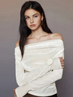 COMMENSE 3D Flower Off-Shoulder Jersey Top* T-shirts