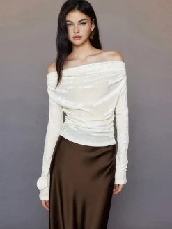 COMMENSE 3D Flower Off-Shoulder Jersey Top* T-shirts