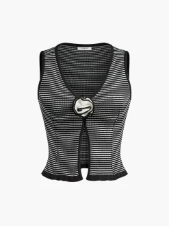 COMMENSE 3D Flower Striped Sweater Vest* Sweater Vests|Sweaters & Cardigans