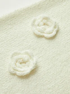 COMMENSE 3D Flower V-Neck Sweater Dress* White Dresses|Sweater Dresses