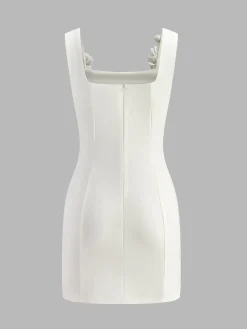 COMMENSE 3D Flower Zipper Strappy Short Dress* Dresses