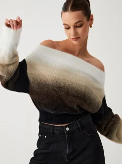 COMMENSE Dawn Ombre Fuzzy Off Shoulder Crop Sweater* Sweater Tops|Sweaters & Cardigans
