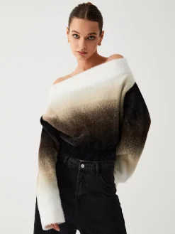 COMMENSE Dawn Ombre Fuzzy Off Shoulder Crop Sweater* Sweater Tops|Sweaters & Cardigans