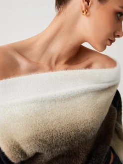 COMMENSE Dawn Ombre Fuzzy Off Shoulder Crop Sweater* Sweater Tops|Sweaters & Cardigans