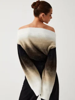 COMMENSE Dawn Ombre Fuzzy Off Shoulder Crop Sweater* Sweater Tops|Sweaters & Cardigans
