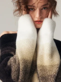 COMMENSE Dawn Ombre Fuzzy Off Shoulder Crop Sweater* Sweater Tops|Sweaters & Cardigans