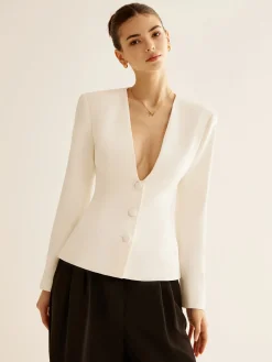COMMENSE Deep V-Neck Button Slim Blazer* Outerwear|Blazers
