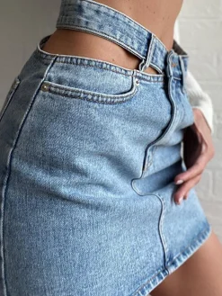 COMMENSE Denim High Waist Cut Out Short Skirt* Skirts|Denim