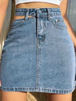 COMMENSE Denim High Waist Cut Out Short Skirt* Skirts|Denim