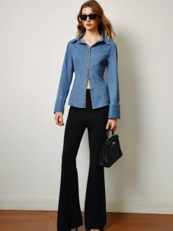 COMMENSE Denim Slim Polo Shirt* Denim|Tops