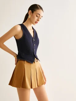 COMMENSE Denim Vest With Back Belt* Outerwear|Vests