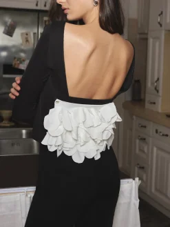 COMMENSE Detachable Petal Backless Slim T-Shirt* T-shirts|Tops