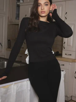 COMMENSE Detachable Petal Backless Slim T-Shirt* T-shirts|Tops