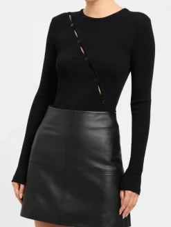 COMMENSE Diagonal Buttoned Keyhole Long Sleeve Top* Sweater Tops|T-shirts