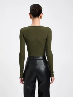 COMMENSE Diagonal Buttoned Keyhole Long Sleeve Top* Sweater Tops|T-shirts