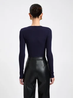 COMMENSE Diagonal Buttoned Keyhole Long Sleeve Top* Sweater Tops|T-shirts