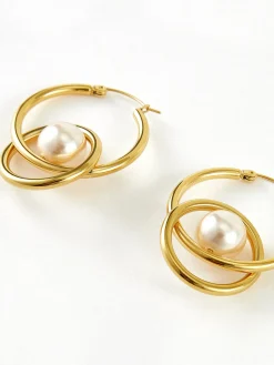 COMMENSE Double Hoop Pearl Drop Earrings* Earrings|Accessories