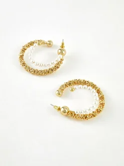 COMMENSE Double Layer Pearl Hoop Earrings* Earrings|Accessories