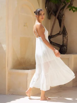 COMMENSE Double Layers Cami Long Dress* White Dresses|Casual Dresses