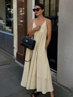 COMMENSE Double Layers V-neck Long Dress* Casual Dresses|Vacation Dresses