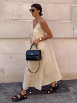 COMMENSE Double Layers V-neck Long Dress* Casual Dresses|Vacation Dresses