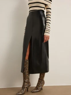 COMMENSE Double Sided Split Faux Leather Skirt* Skirts|Bottoms
