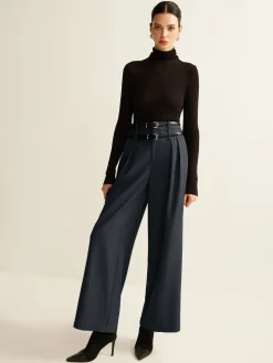 COMMENSE Double-Belt Pleated Straight Pants* Wide Leg|Pants