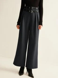 COMMENSE Double-Belt Pleated Straight Pants* Wide Leg|Pants