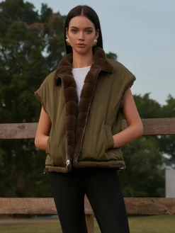 COMMENSE Double-Sided Drawstring Zipper Minky Vest* Vests|Outerwear