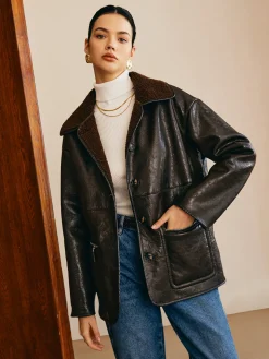COMMENSE Double-Sided Faux Leather Fleece Jacket* Outerwear|Jackets