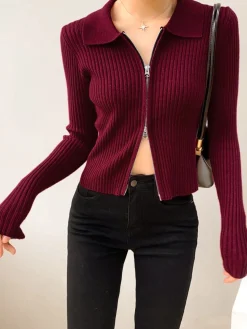 COMMENSE Double-Zip Ribbed Petite Sweater* Sweater Tops|Sweaters & Cardigans