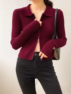 COMMENSE Double-Zip Ribbed Petite Sweater* Sweater Tops|Sweaters & Cardigans