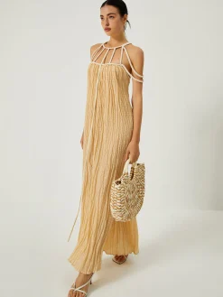 COMMENSE Draped Halterneck Backless Long Dress* White Dresses|Casual Dresses
