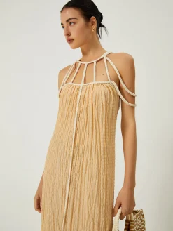 COMMENSE Draped Halterneck Backless Long Dress* White Dresses|Casual Dresses